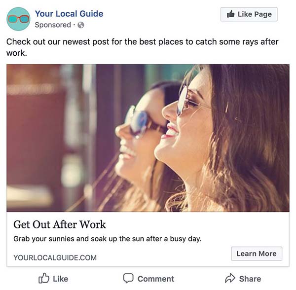 example of a Facebook ad with an image cropped using GIMP