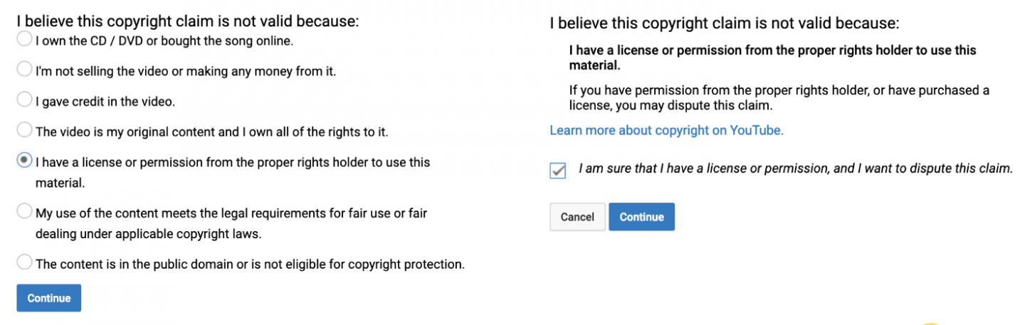 Submitting Copyright Dispute through YouTube