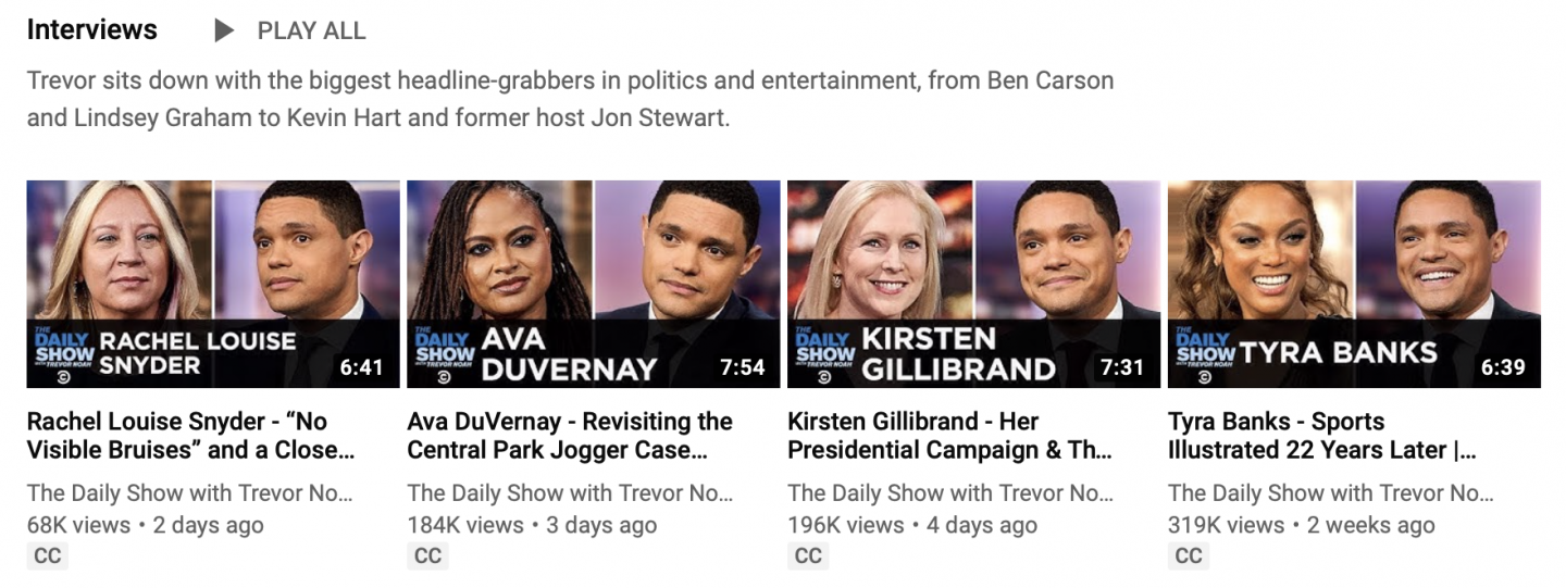 Daily Show Interview Clips on YouTube