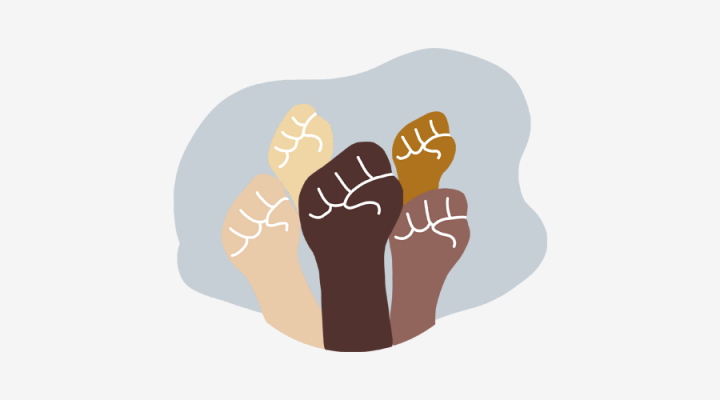 Illustration of raised fists in protest