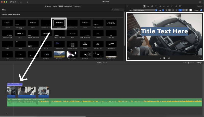 Drag a title template above the timeline in iMovie