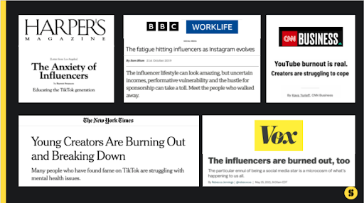 Headlines about creator and influencer burnout
