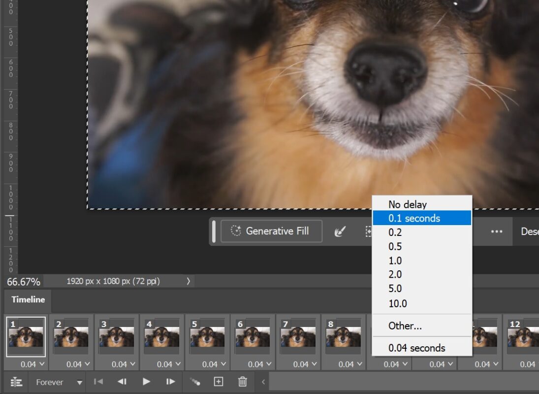 How to make a GIF in Photoshop step 3. Select all of the layers on the timeline and choose your delay speed.